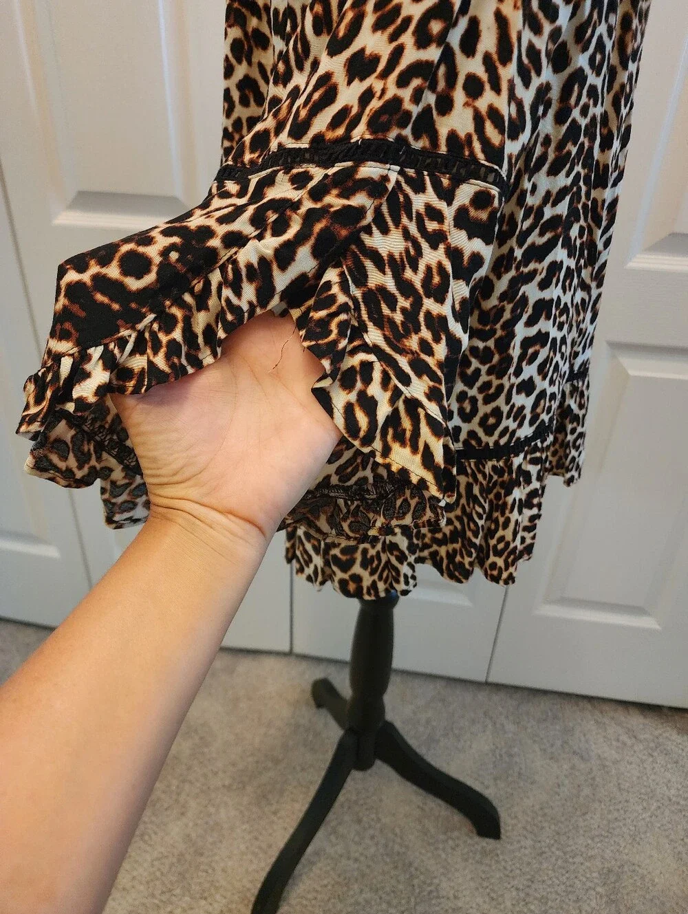 Fever Leopard-Print Flutter Split Bell Sleeves Mob Wife Ruffle Tunic